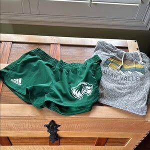 UVU Athletic Shorts and distressed, lightweight hoodie